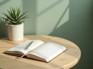 Emotional healing journal in natural sage green atmosphere