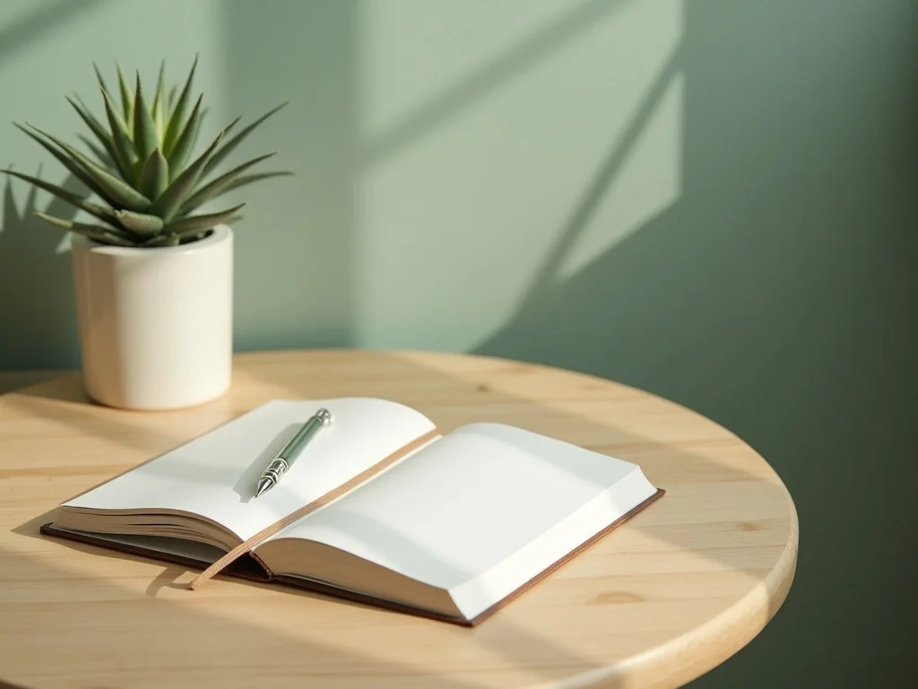 Emotional healing journal in natural sage green atmosphere
